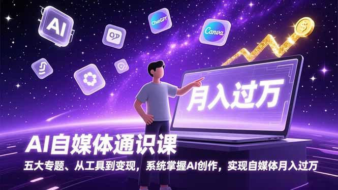 AI自媒体通识课，五大专题、从工具到变现，系统掌握AI创作，实现自媒体月入过万-灼光资源宝库