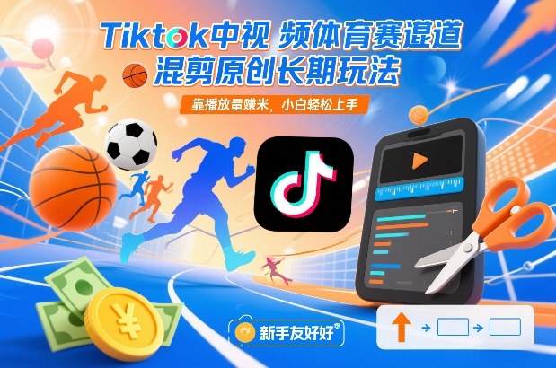 Tiktok中视频体育赛道混剪原创长期玩法，靠播放量賺米，小白轻松上手-灼光资源宝库