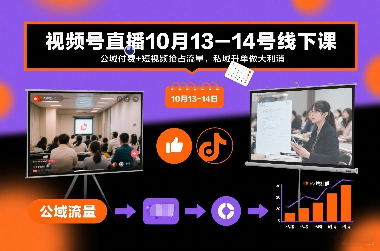 视频号直播10月13-14号线下课，公域付费+短视频抢占流量，私域升单做大利消-灼光资源宝库