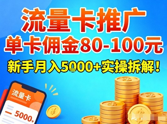 流量卡推广,单卡佣金80-100,新手月入5k+实操拆解!-灼光资源宝库