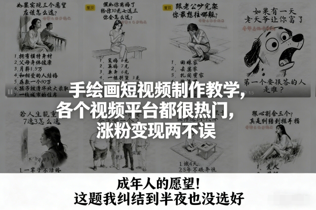 手绘画短视频制作教学，各个视频平台都很热门，涨粉变现两不误-灼光资源宝库