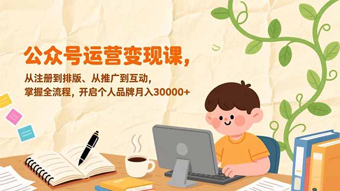 公众号运营变现课,从注册到排版、从推广到互动,掌握全流程,开启个人品牌月入30000+-灼光资源宝库