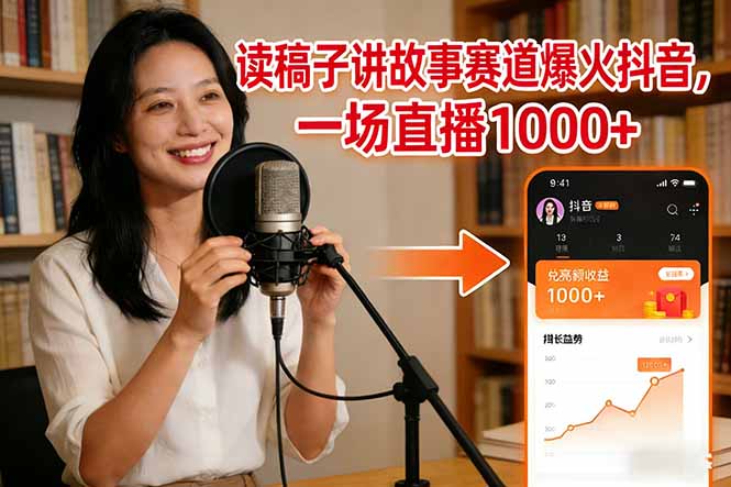 读稿子讲故事赛道爆火抖音，一场直播日入1000+-灼光资源宝库