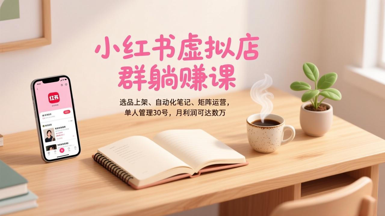 小红书虚拟店群躺赚课,选品上架、自动化笔记、矩阵运营,单人管理30号,月利润可达数万-灼光资源宝库