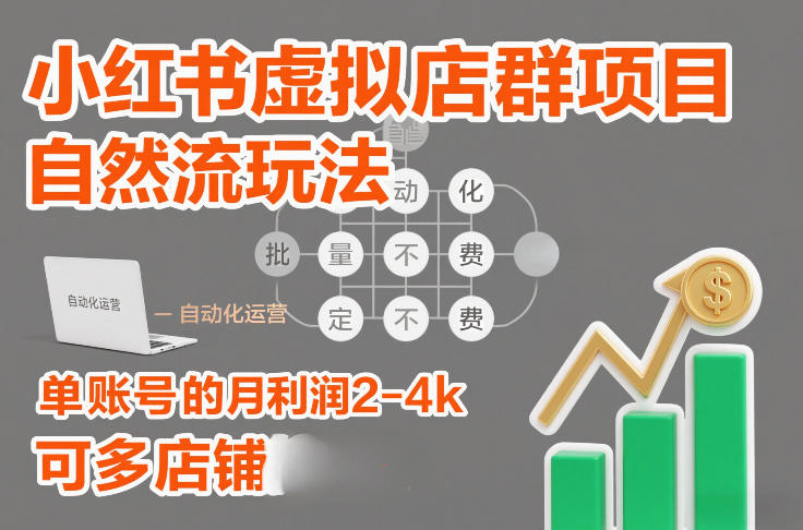 小红书虚拟店群项目，自然流玩法，批量自动化，稳定不费号，单账号的月利润2-4k，可多店矩阵-灼光资源宝库