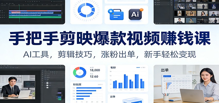 手把手剪映爆款视频赚钱课：AI工具，剪辑技巧，涨粉出单，新手轻松变现-灼光资源宝库