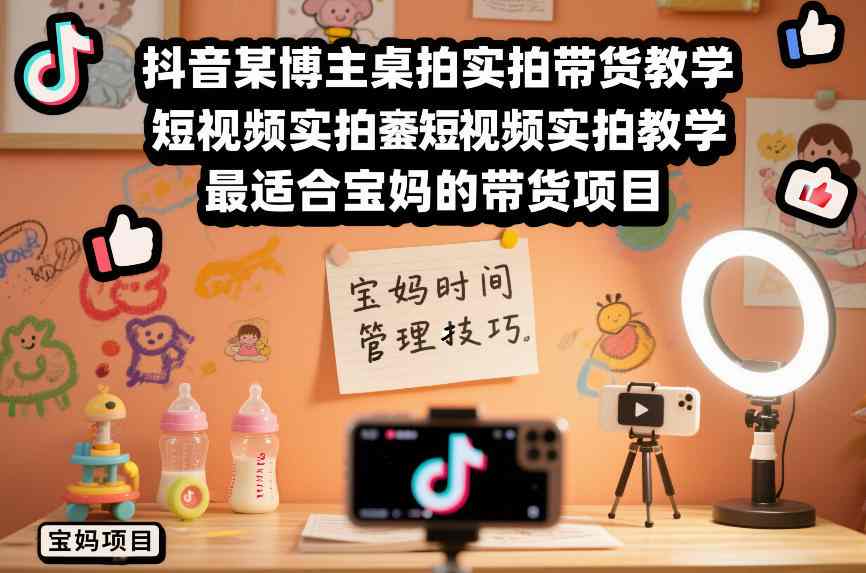抖音某博主桌拍实拍带货教学，短视频实拍教学，最适合宝妈的带货项目-灼光资源宝库