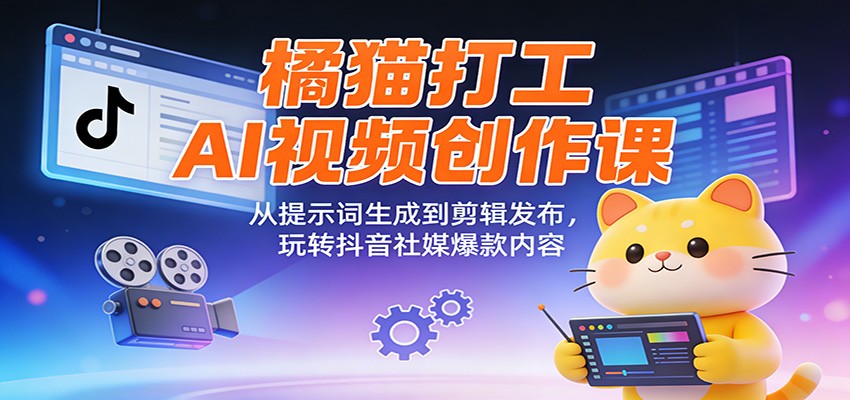 橘猫打工AI视频创作课：从提示词生成到剪辑发布，玩转抖音社媒爆款内容-灼光资源宝库