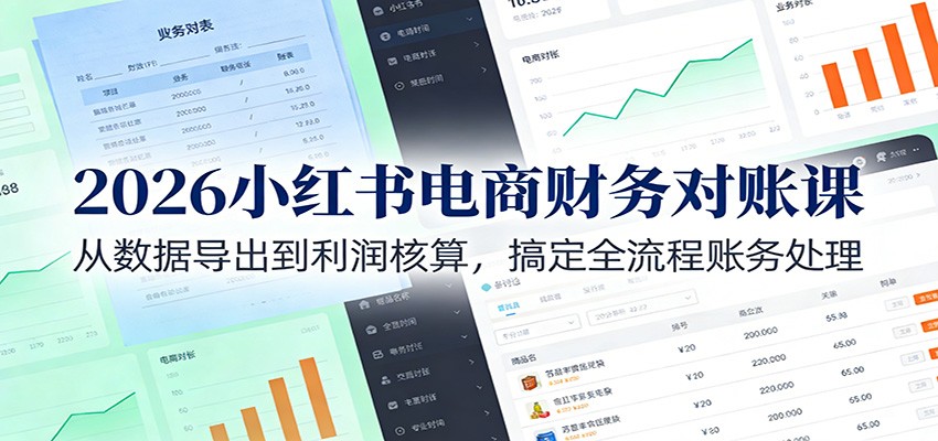 2026小红书电商财务对账课：从数据导出到利润核算，搞定全流程账务处理-灼光资源宝库