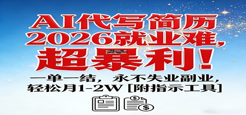AI代写简历,2026就业难,超暴利!一单一结,永不失业副业,轻松月1-2W【附指令工具】-灼光资源宝库