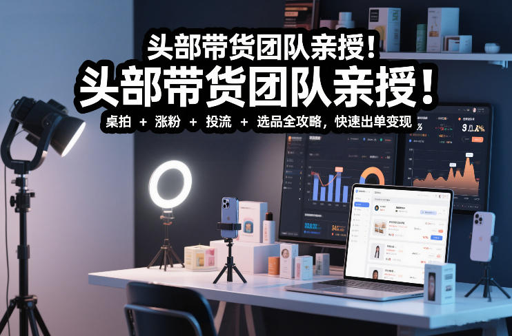 头部带货团队亲授！专业短视频实拍带货课：桌拍+涨粉+投流+选品全攻略，快速出单变现，月入2w+-灼光资源宝库
