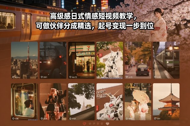 高级感日式情感短视频教学，可做伙伴分成精选，起号变现一步到位-灼光资源宝库