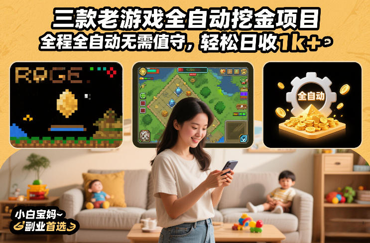 三款老游戏全自动挖金项目，全程全自动无需值守，轻松日收1k+，小白宝妈副业首选【揭秘】-灼光资源宝库
