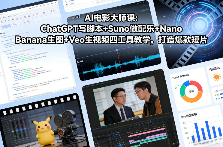 AI电影大师课：ChatGPT写脚本+Suno做配乐+Nano Banana生图+Veo生视频，打造爆款短片-灼光资源宝库