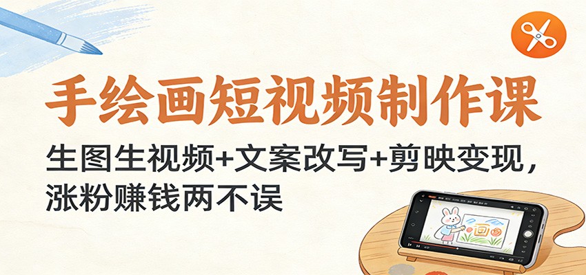手绘画短视频制作课：生图生视频+文案改写+剪映变现，涨粉赚钱两不误-灼光资源宝库