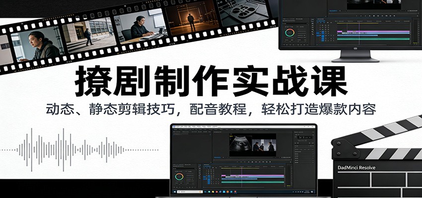 撩剧制作实战课：动态、静态剪辑技巧，配音教程，轻松打造爆款内容-灼光资源宝库
