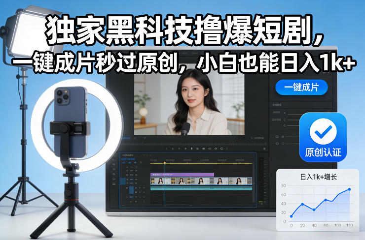 独家黑科技撸爆短剧,一键成片秒过原创,小白也能日入1k+【揭秘】-灼光资源宝库