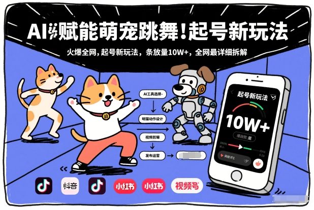 AI赋能萌宠跳舞，火爆全网，起号新玩法，条条播放量10W+，全网最详细拆解-灼光资源宝库