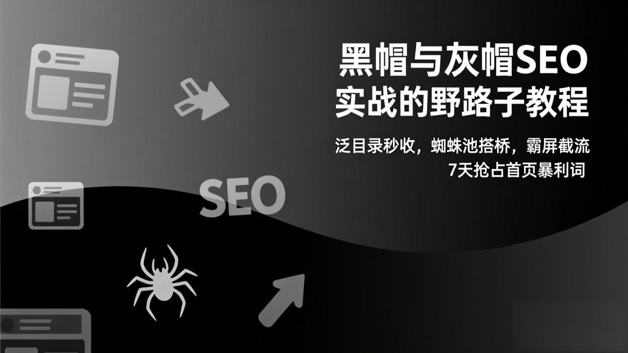 黑帽与灰帽SEO实战的野路子教程:泛目录秒收,蜘蛛池搭桥,霸屏截流,7天抢占首页暴利词-灼光资源宝库