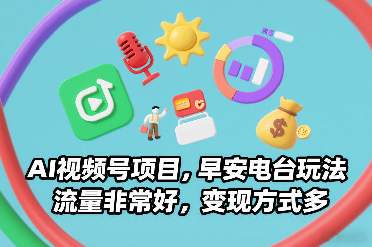 AI视频号项目，早安电台玩法，流量非常好，变现方式多-灼光资源宝库