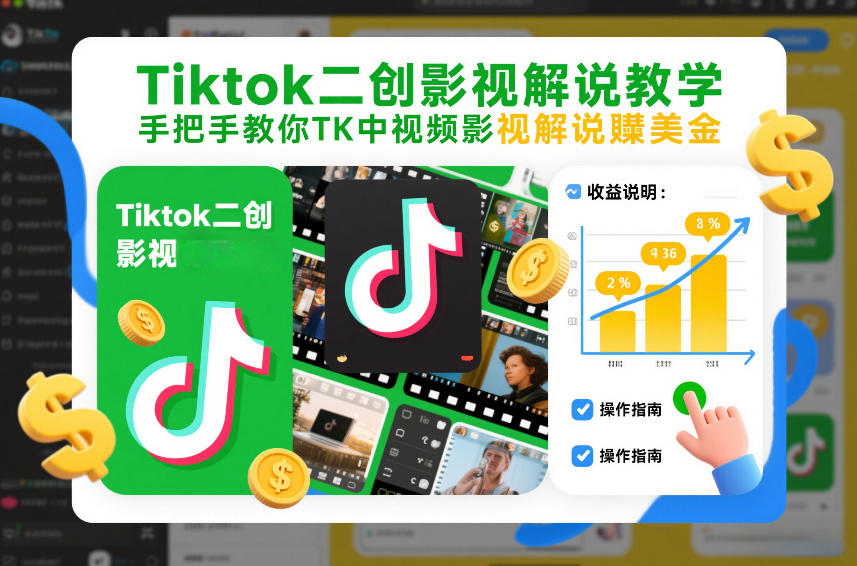 Tiktok二创影视解说教学，手把手教你TK中视频影视解说賺美金(更新26年1月)-灼光资源宝库