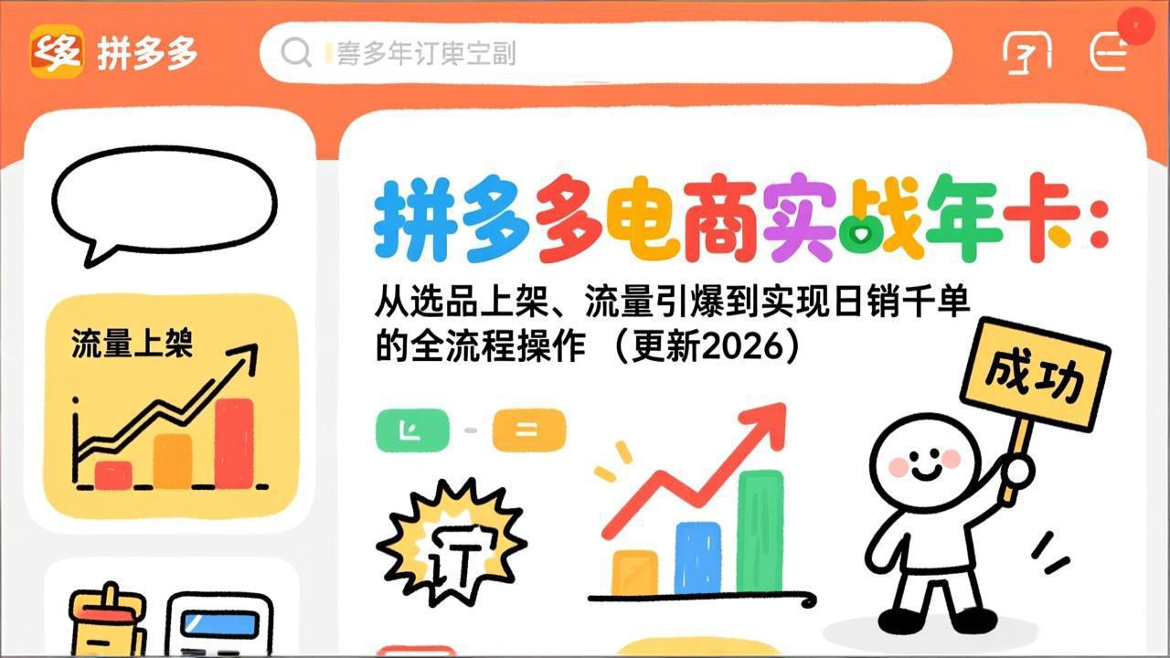 拼多多电商实战年卡:从选品上架、流量引爆到实现日销千单的全流程操作(更新2026-灼光资源宝库