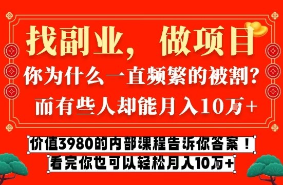 价值3980的网创内部课程，告诉你互联网创业月入10个W的秘密【揭秘】-灼光资源宝库