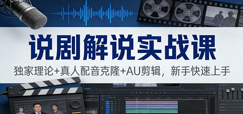 说剧解说实战课：独家理论+真人配音克隆+AU剪辑，新手快速上手-灼光资源宝库