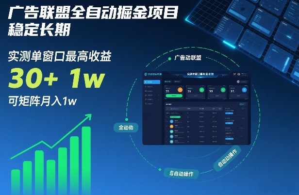 广告联盟全自动掘金项目，稳定长期，实测单窗口最高收益30+，可矩阵月入1w+【揭秘】-灼光资源宝库