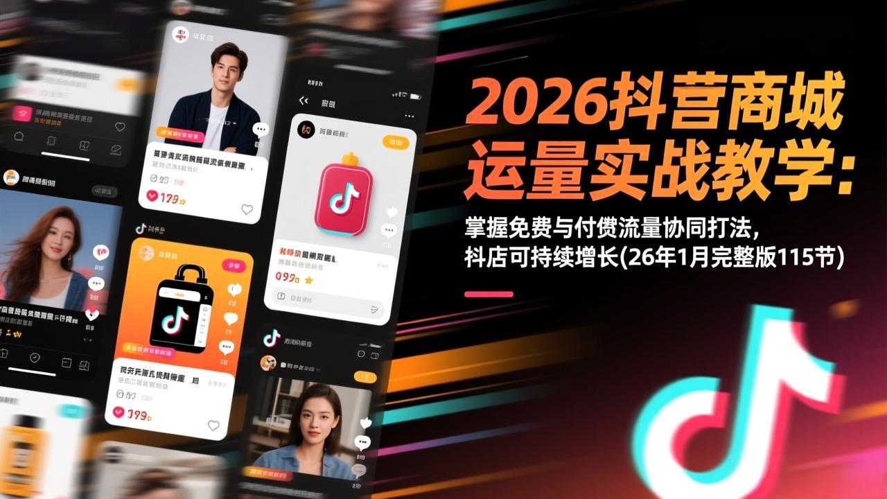 2026抖音商城运营实战教学:掌握免费与付费流量协同打法,抖店可持续增长(26年1月完整版115节-灼光资源宝库