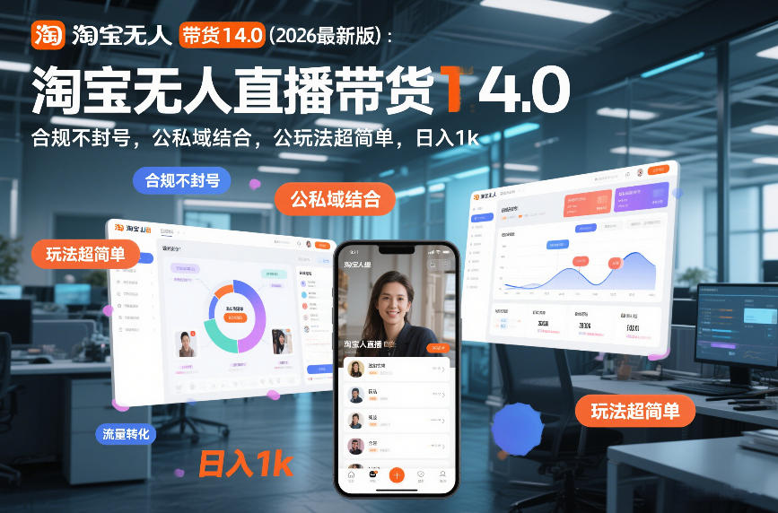 淘宝无人直播带货14.0(2026最新版)：合规不封号，公私域结合，玩法超简单，日入1k+【揭秘】-灼光资源宝库