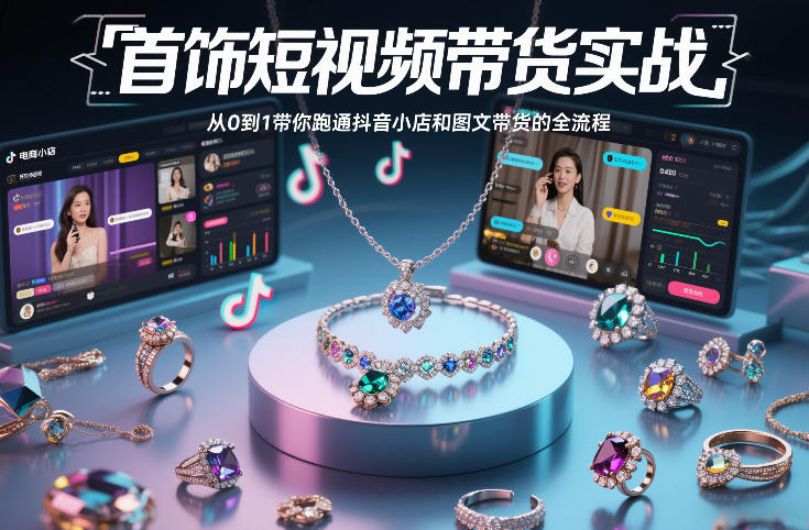 首饰短视频带货实战，从0到1带你跑通抖音小店和图文带货的全流程-灼光资源宝库