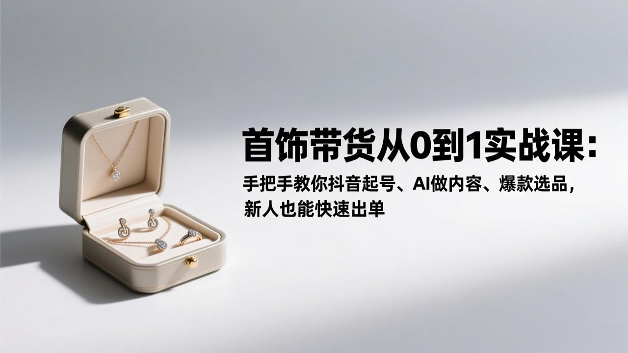 首饰带货从0到1实战课：手把手教你抖音起号、AI做内容、爆款选品，新人也能快速出单-灼光资源宝库
