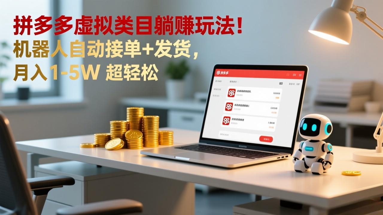 多多虚拟类目躺赚玩法！机器人自动接单+发货，月入 1-5W 超轻松-灼光资源宝库