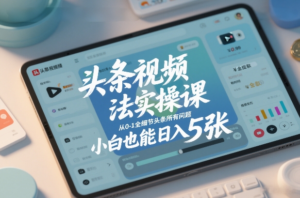 头条视频玩法实操课，从0-1全细节头条所有问题，小白也能日入5张-灼光资源宝库