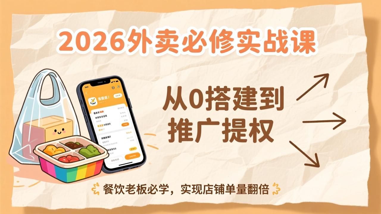 2026外卖必修实战课：从0搭建到推广提权，餐饮老板必学，实现店铺单量翻倍-灼光资源宝库
