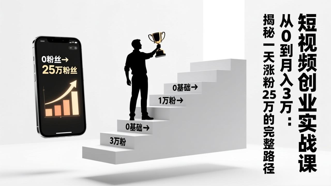 短视频创业实战课：从0到月入3万：揭秘一天涨粉25万的完整路径-灼光资源宝库