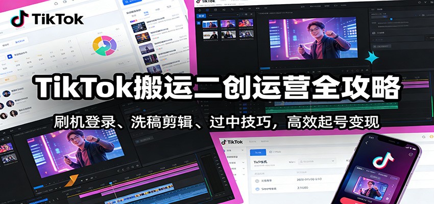 TikTok搬运二创运营全攻略：刷机登录、洗稿剪辑 、过中技巧，高效起号变现-灼光资源宝库