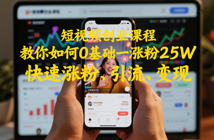 短视频创业课程,教你如何0基础一天涨粉25W,快速涨粉、引流、变现-灼光资源宝库