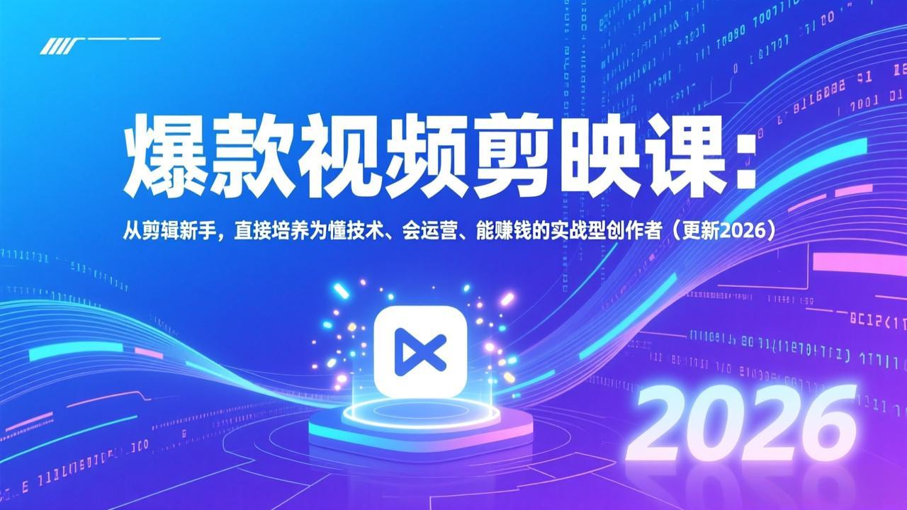 爆款视频剪映课：从剪辑新手，直接培养为懂技术、会运营、能赚钱的实战型创作者(更新2026-灼光资源宝库