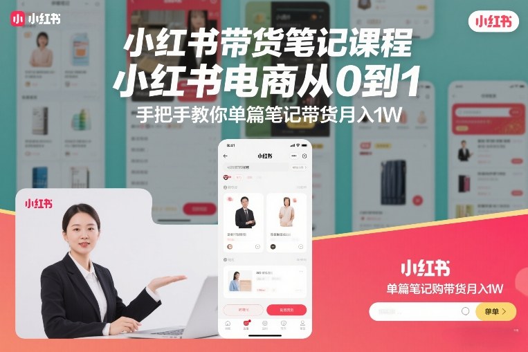 小红书带货笔记课程，小红书电商从0到1，手把手教你单篇笔记带货月入1W-灼光资源宝库