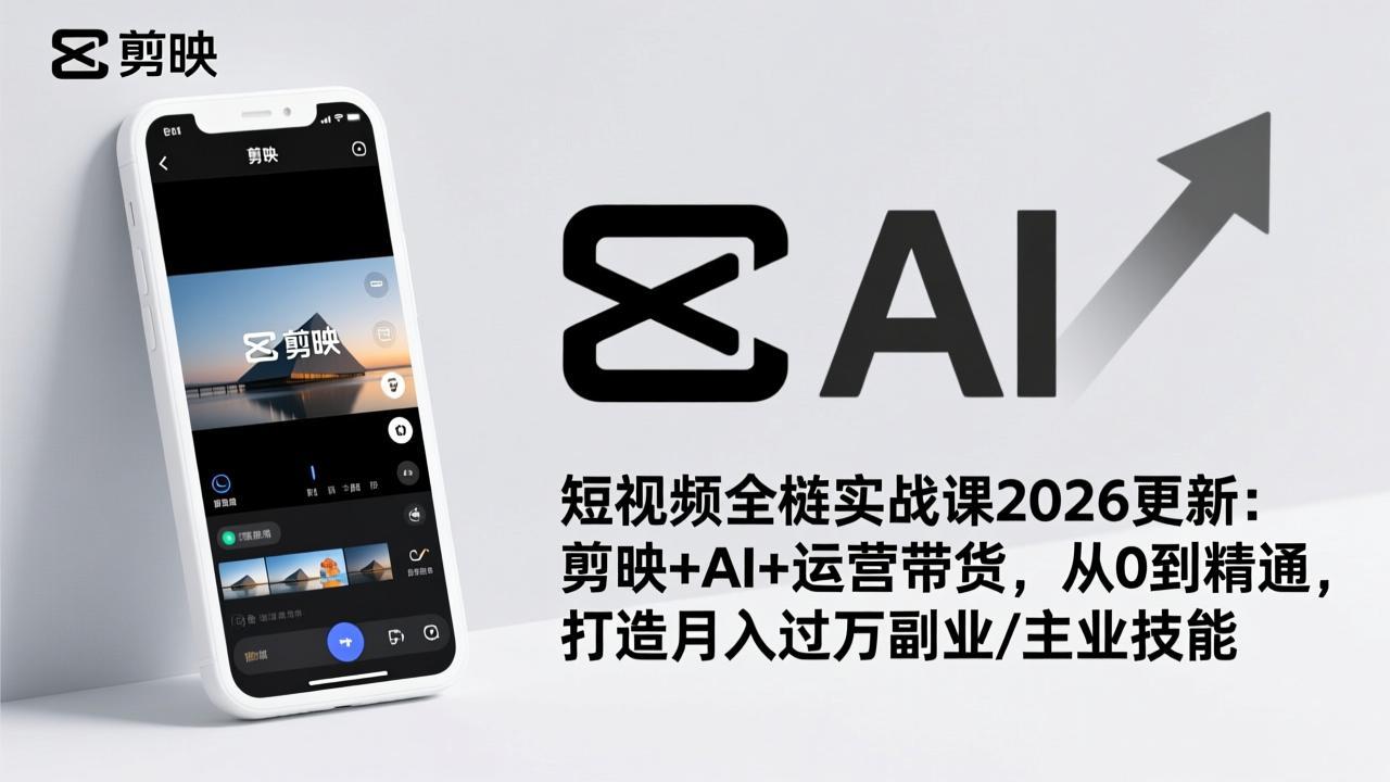 短视频全栈实战课2026更新：剪映+AI+运营带货，从0到精通，打造月入过万副业/主业技能-灼光资源宝库