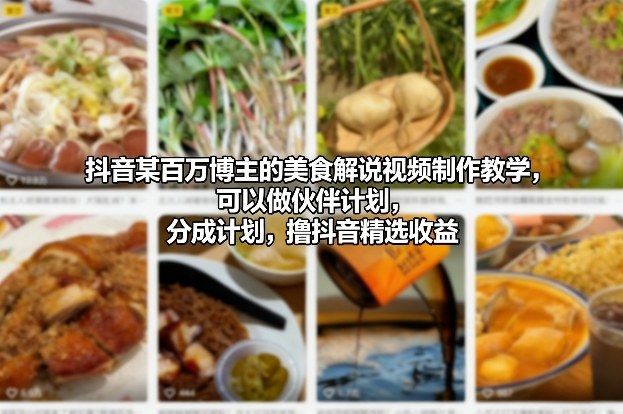 抖音某百万博主的美食解说视频制作教学,可以做伙伴计划,分成计划,撸抖音精选收益(更新)-灼光资源宝库
