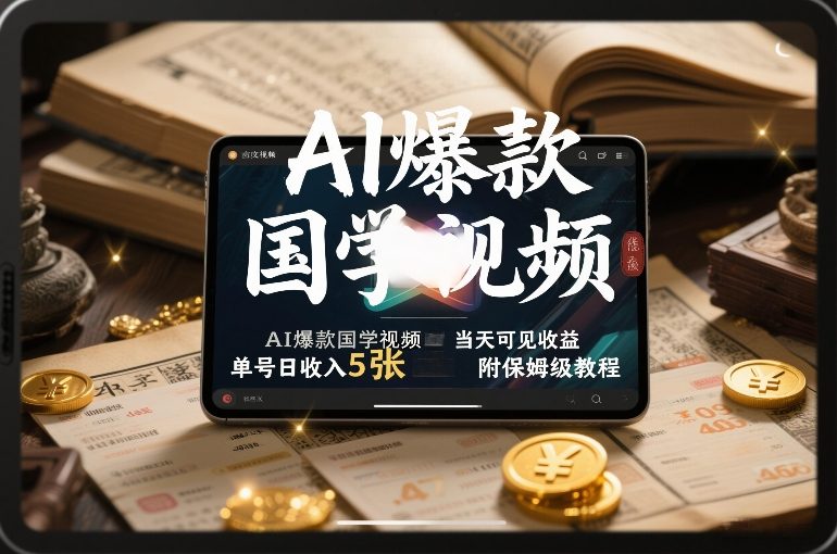 AI爆款国学视频，独家起号方法，小白直接上手，当天可见收益，单号日收入5张+附保姆级教程-灼光资源宝库