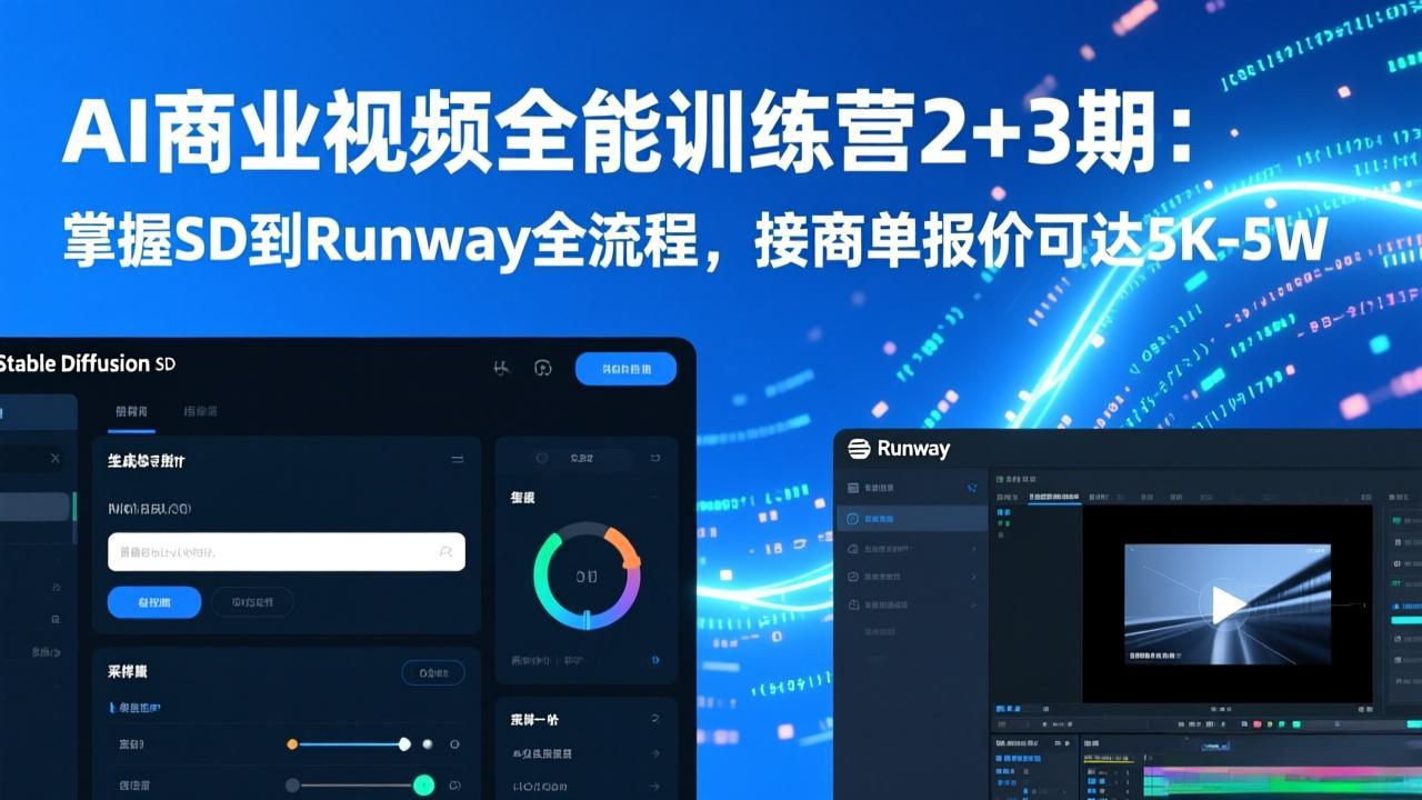 AI商业视频全能训练营2+3期：掌握SD到Runway全流程，接商单报价可达5K-5W-蘑菇资源宝库