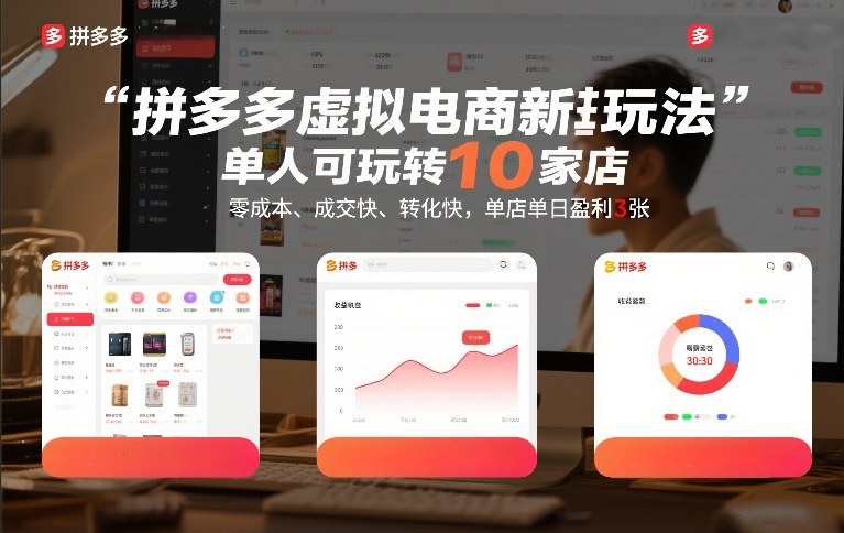 拼多多虚拟电商新玩法，单人可玩转10家店，零成本、成交快、转化快，单店单日盈利3张【揭秘】-灼光资源宝库