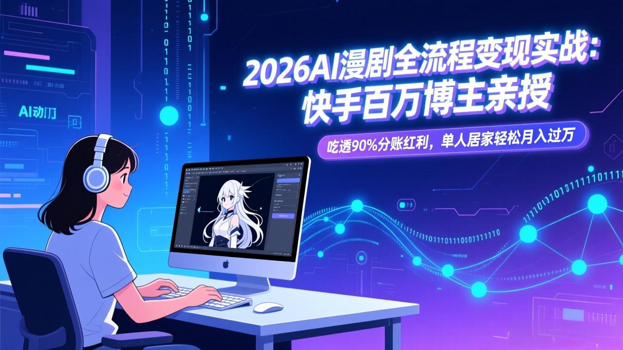 2026AI漫剧全流程变现实战：快手百万博主亲授，吃透90%分账红利，单人居家轻松月入过万-蘑菇资源宝库