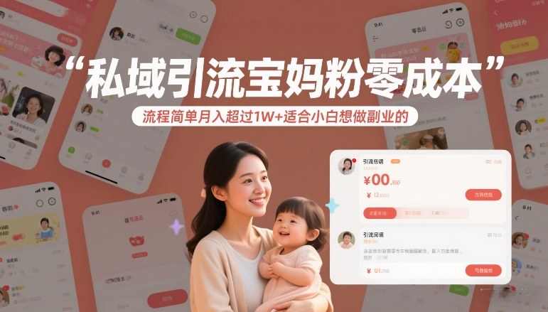 私域引流宝妈粉零成本流程简单月入超过1W+适合小白想做副业的-灼光资源宝库