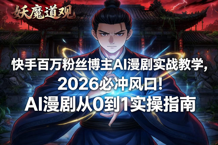 快手百万粉丝博主AI漫剧实战教学，2026必冲风口！AI漫剧从0到1实操指南-灼光资源宝库