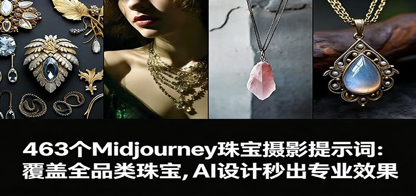 463个Midjourney珠宝摄影提示词：覆盖全品类珠宝，AI设计秒出专业效果-灼光资源宝库